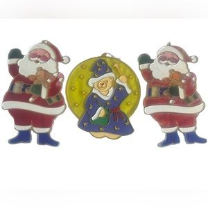 Vintage Holiday Sun Catchers Santa Magical Teddybear Magician made in New York